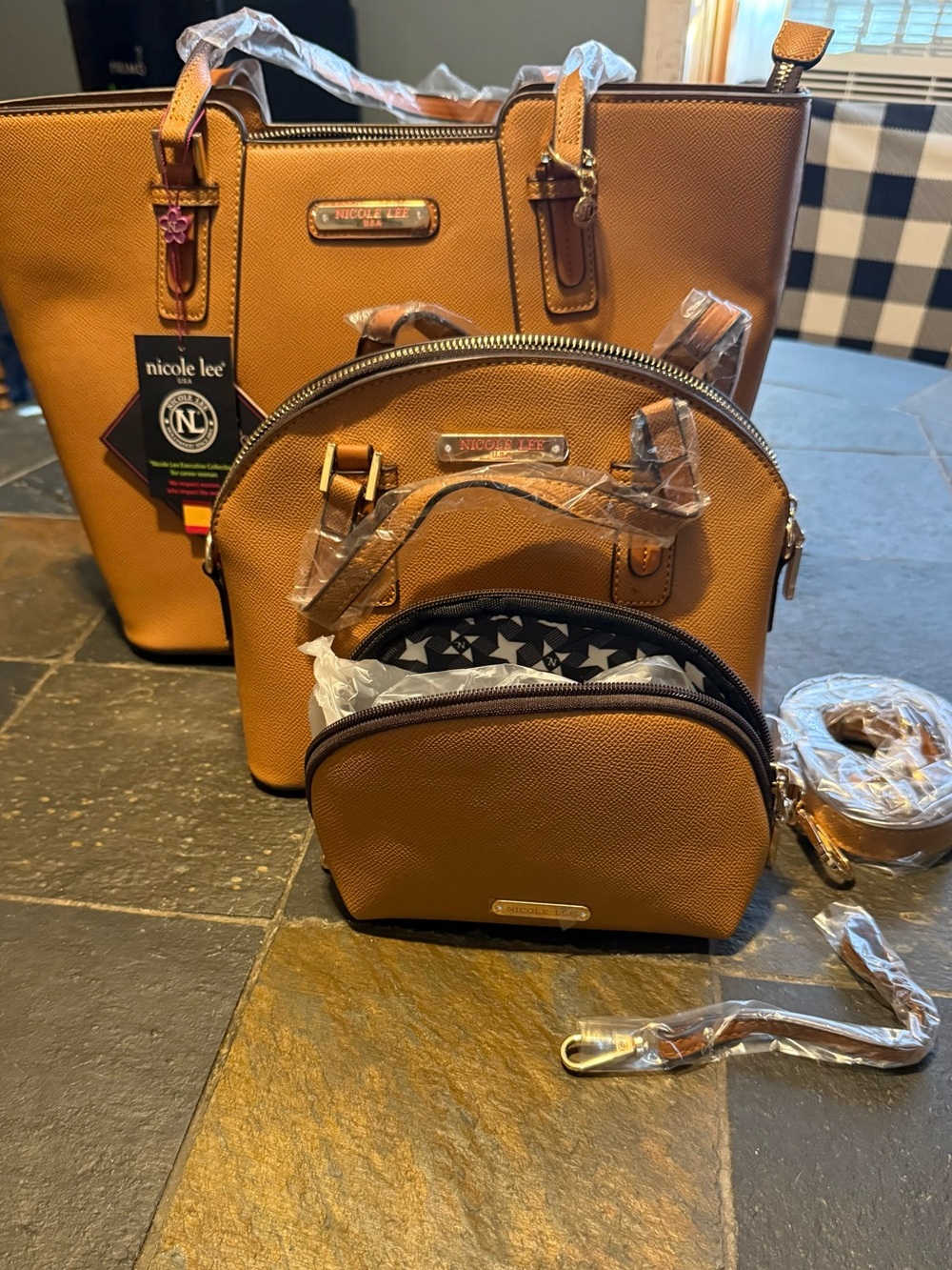 Nicole Lee Brown 3-Piece Tote, Crossbody & Pouch Bag Set